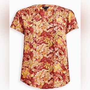 🌼 Torrid 6X Floral Tie Neck Blouse with Flutter Sleeves